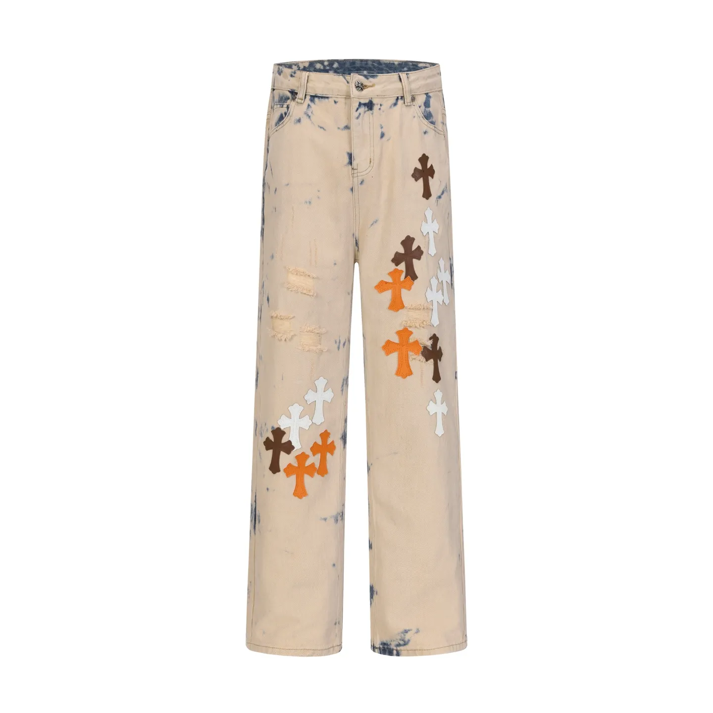P310 Cross-border model, please do not place an order if you are pursuing quality - Chrome Hearts/Chrome Heart Cross ✝️ Heavy duty washed jeans, trousers and casual pants with leather embroidery - High weight, high density and high quality. The wool is soft, delicate and skin-friendly. Soft and silky to the touch. Warmth and skin-friendly. - Custom-woven and dyed with no color difference. No matter the fabric or workmanship details, it beats the ordinary version on the market - Hardware zipper accessories are all customized, full of details - Color: Tie-dye -Size: 28 30 32 34 36